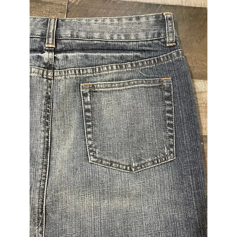 Women’s The Limited Vintage Denim Pencil Skirt Silver Metallic Lace Trim Size 2